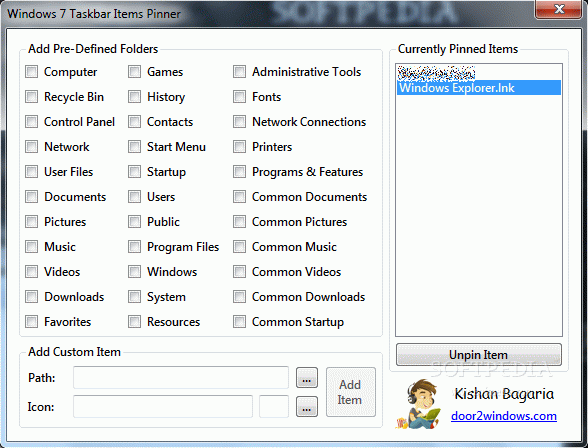 Windows 7 Taskbar Items Pinner