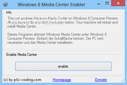 Windows 8 Media Center Enabler