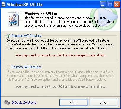 WindowsXP AVI Fix