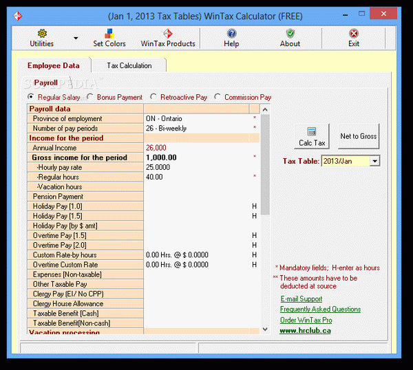 Wintax Calculator