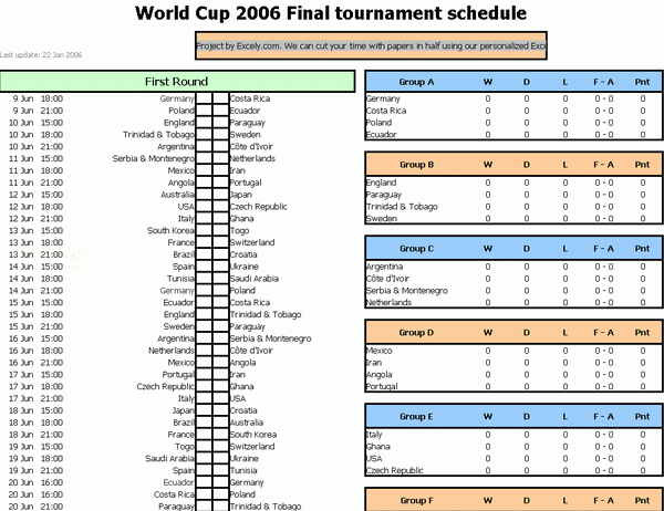 World Cup 2006 Tournament Calendar