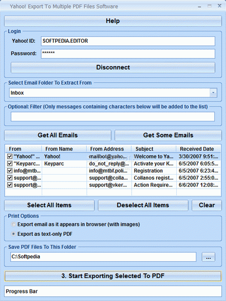 Yahoo! Mail Export To Multiple PDF Files Software