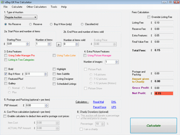 eBay UK Fee Calculator