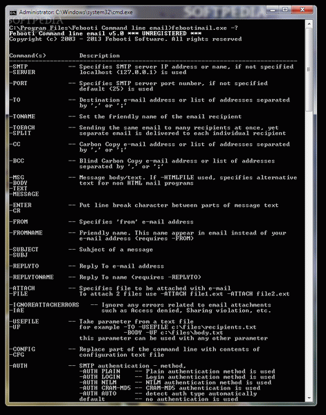 febooti Command Line Email