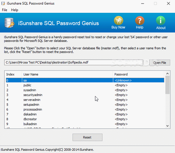 iSunshare SQL Password Genius