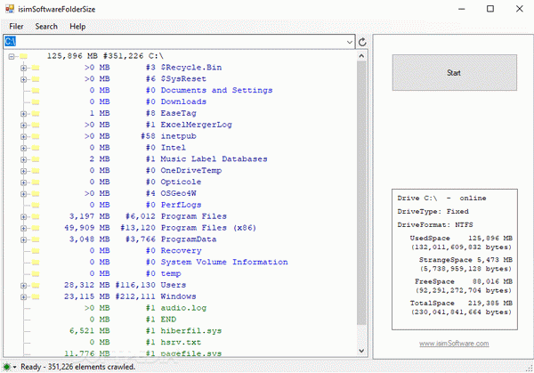 isimSoftware Folder Size