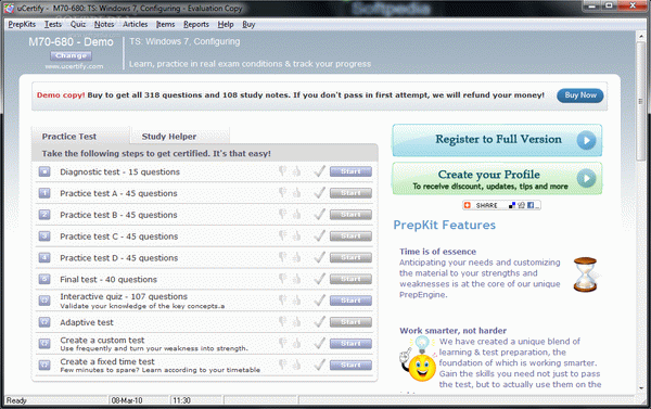 uCertify M70-680: TS: Windows 7, Configuring