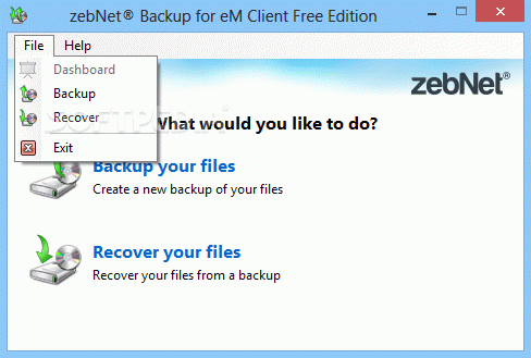 zebNet Backup for eM Client Free Edition