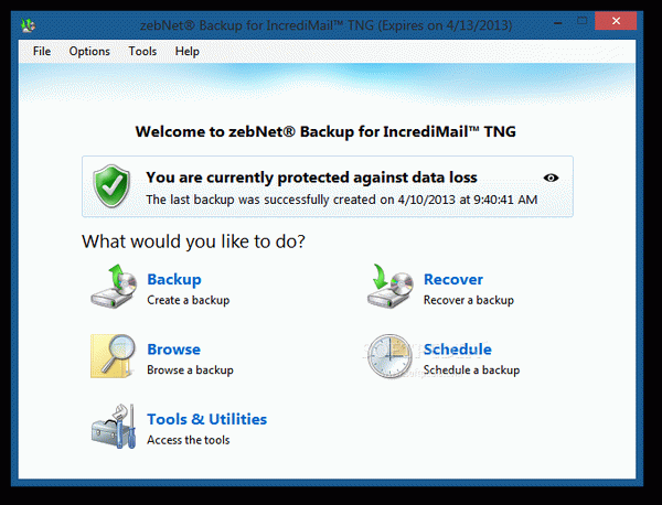 zebNet Backup for IncrediMail TNG